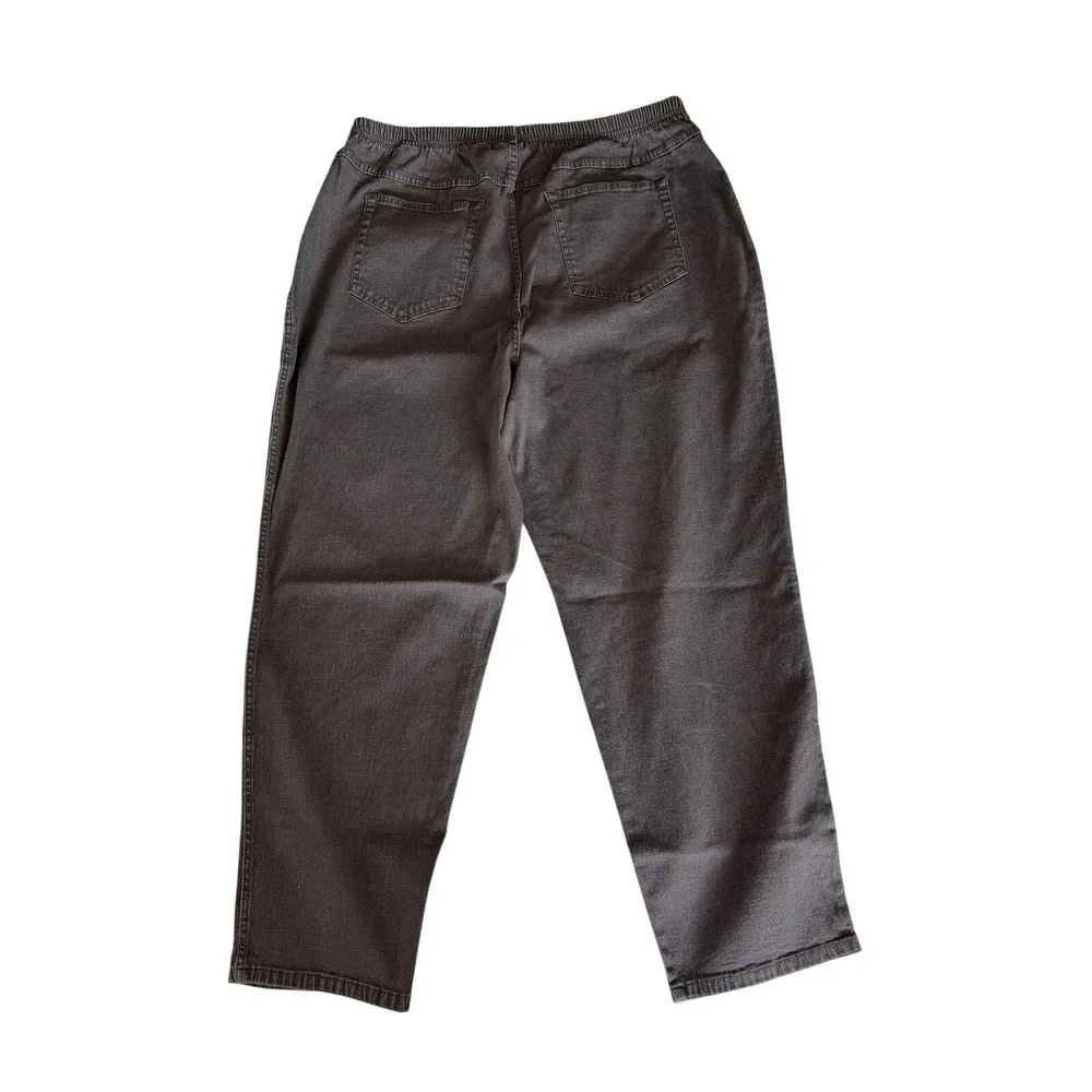Denim & Co Womens 2X Charcoal Gray Elastic Waist Straight‎ Leg Pants A262865